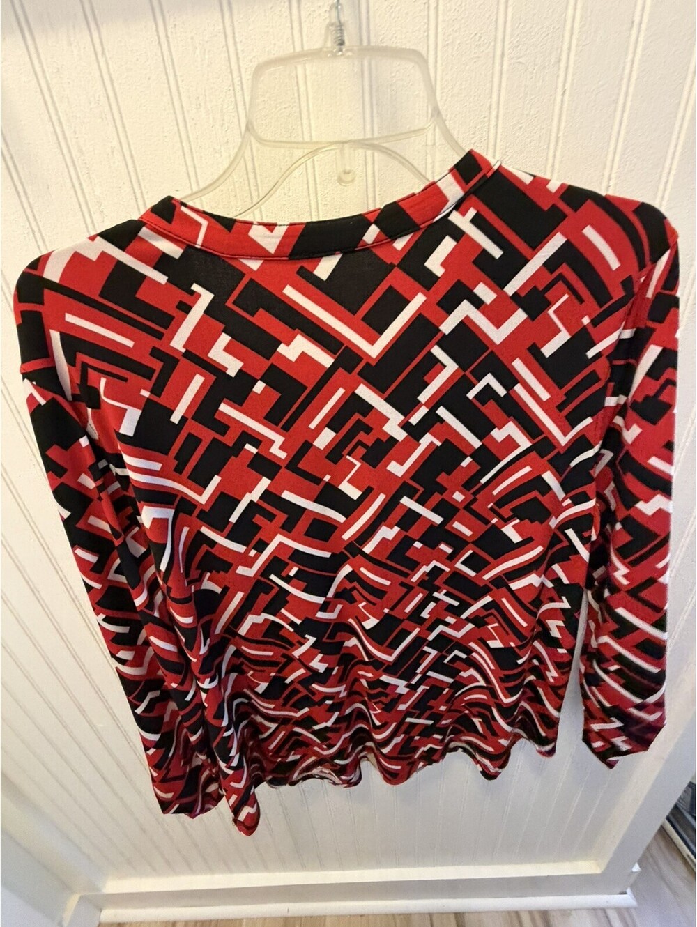Susan Graver Top Women XL Tunic Blouse Geometric Stretch Red Black White